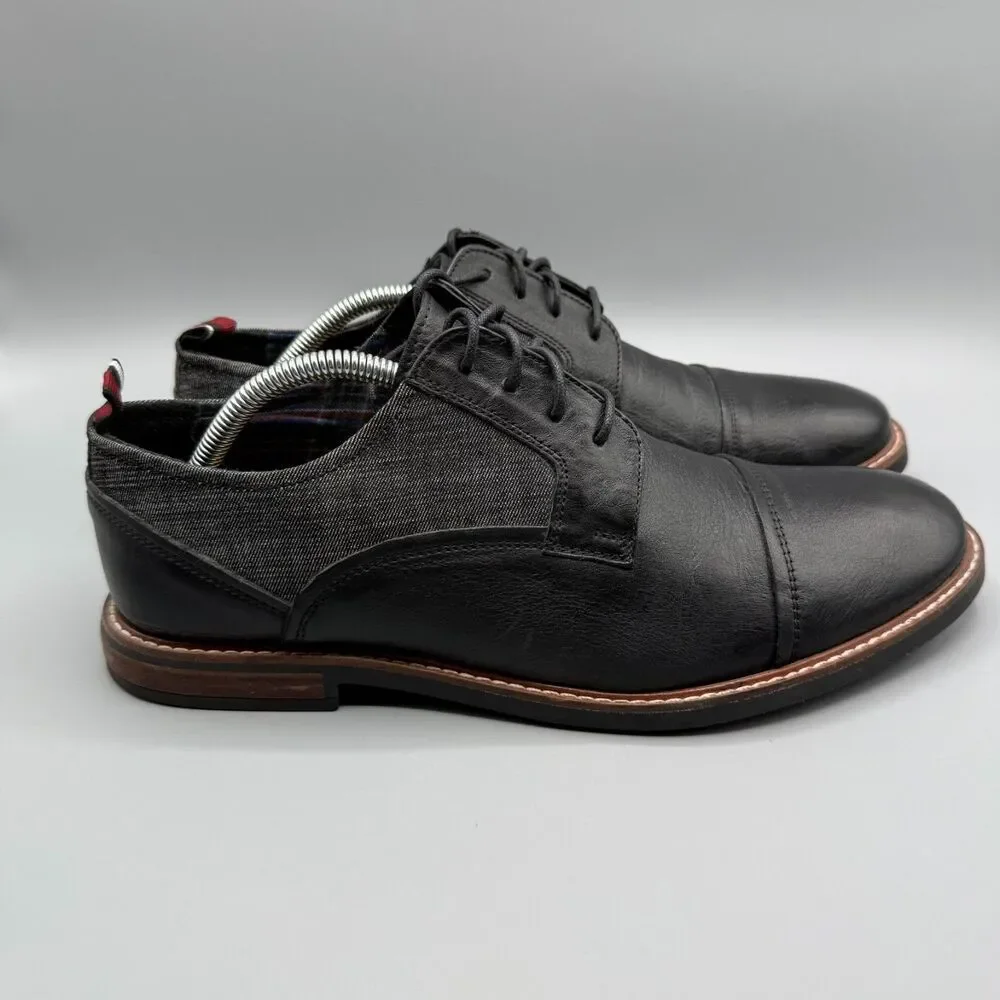 Ben Sherman Black Leather Oxford Shoes Brent Cap Toe Mens Size 10.5